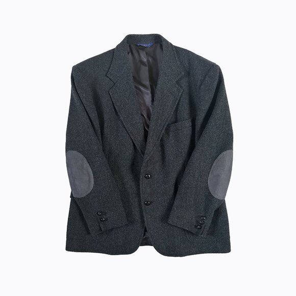 Vtg Pendleton Virgin Wool Tweed Sport Coat Blazer 46 Gray Suede Elbow Patch Prep